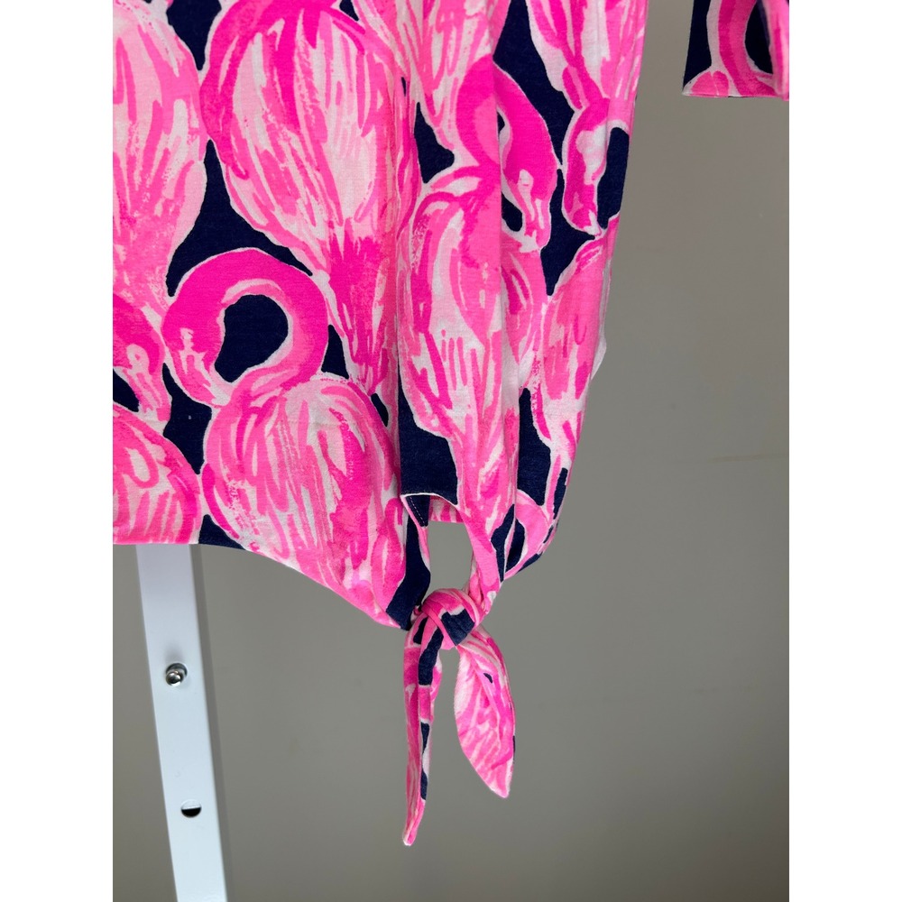 Lilly Pulitzer Via Amor Pink Waverly Flamingo Robyn Top 3/4 Sleeve Women's Large - Picture 6 of 7